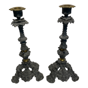 Antique French Candlesticks With Brass and Mixed Metals - a Pair