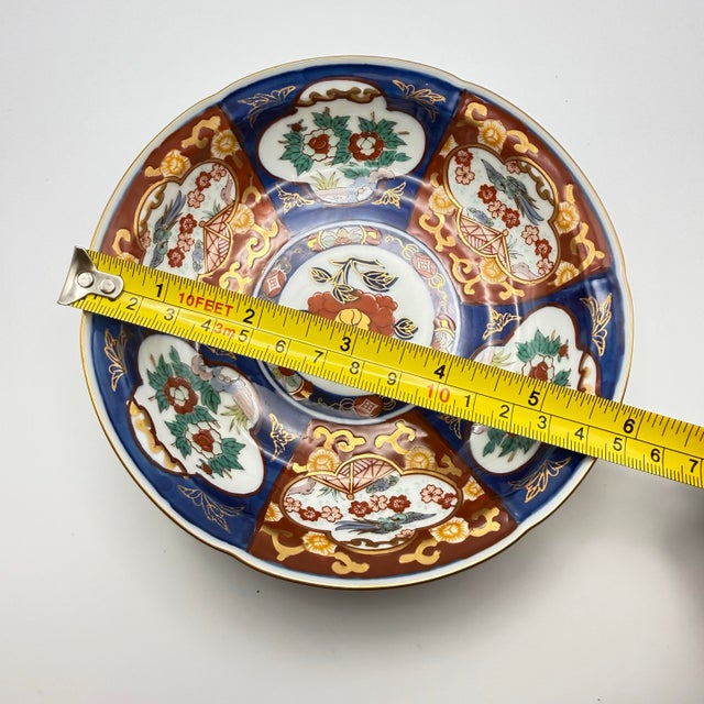 Red Vintage Japanese Gold Toyo Imari Hand Painted Small Bowl Floral Birds Red Blue For Sale - Image 8 of 11