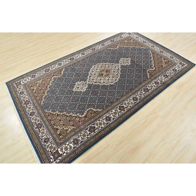 Farmhouse Tabriz Mahi Rug 4'11'' X 8'6'' Blue Wool Traditional Hand-Knotted Carpet For Sale - Image 3 of 13
