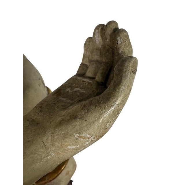 19th Century Carved Polychrome and Giltwood Statue of a Putti For Sale - Image 10 of 14