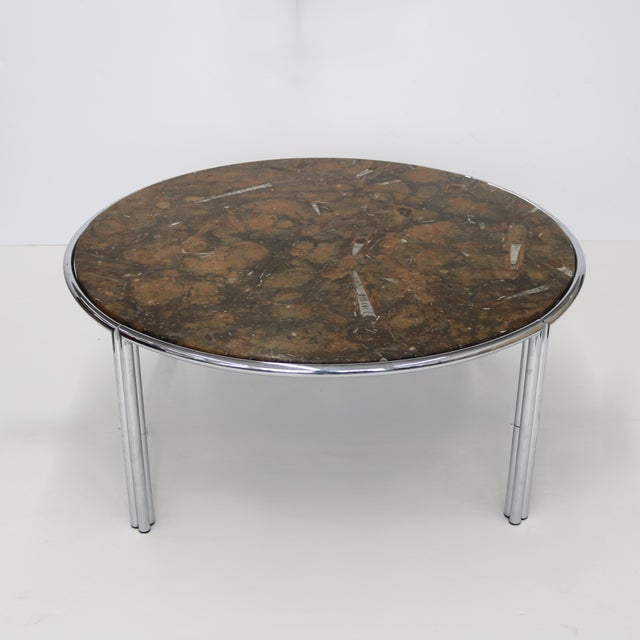 Mid-Century Modern 1950s Italian Modernist Cocktail Table with Fossil Marble Top For Sale - Image 3 of 8