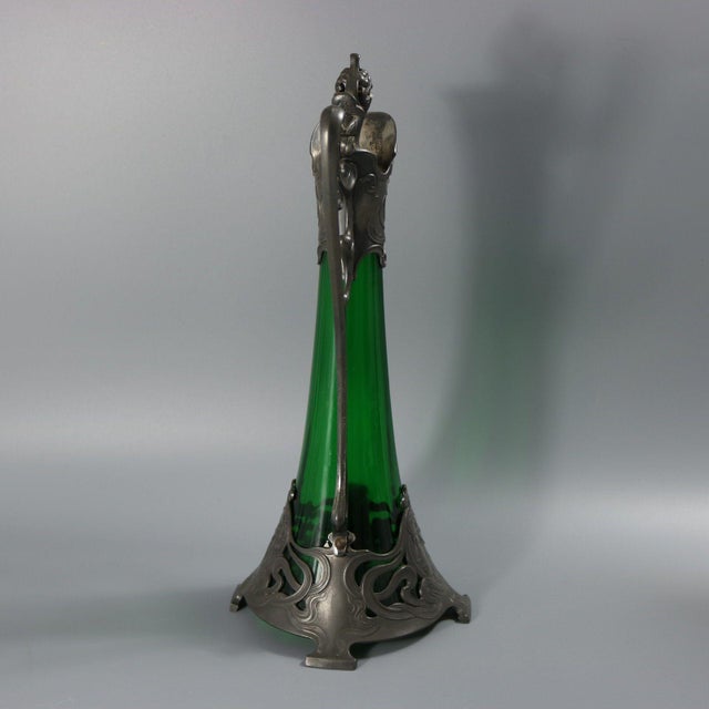 Art Nouveau 1910s Art Nouveau WMF Claret Jug With Green Glass Liner For Sale - Image 3 of 14