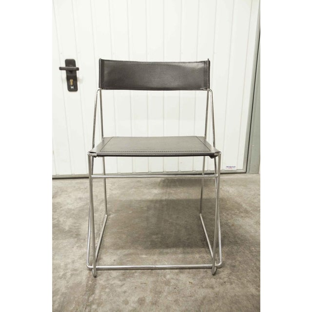 Minimalist Leather Chairs X Line attributed to Niels Jorgen Haugesen for Hybodan, 1970s, Set of 3 For Sale - Image 3 of 18