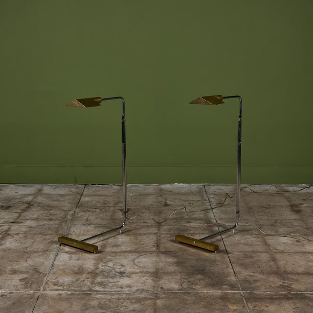 Pair of Cedric Hartman T Base Parallel Bar Brass and Stainless Steel Floor Lamps For Sale - Image 10 of 18