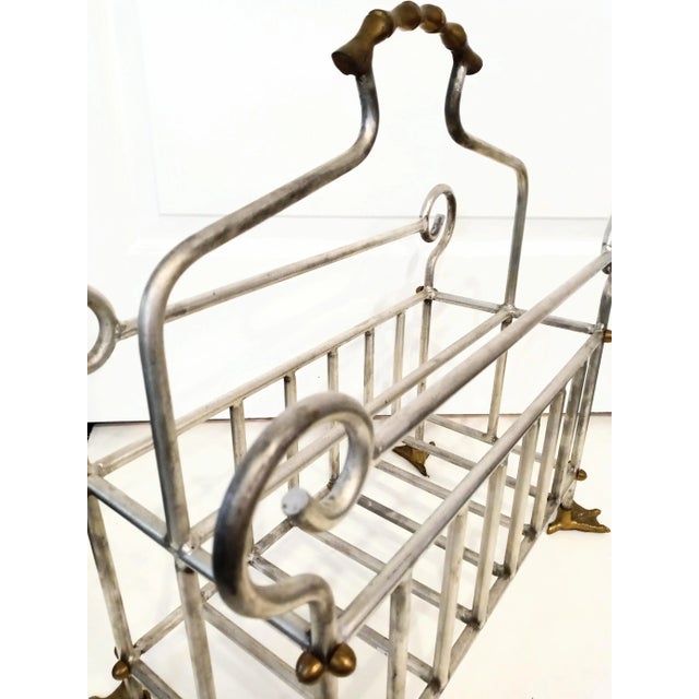 Vintage Solid Brass Faux Bamboo Duck Feet Heavy Magazine Rack Stand For Sale In West Palm - Image 6 of 7