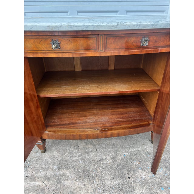 French 19th Century Louis XVI Mahogany Carrara Marble Top Demilune Sideboard For Sale - Image 11 of 12