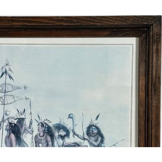 Sky Blue Vintage 1979 George Catlin the Snow Shoe Dance Framed Americana Portfolio Print For Sale - Image 8 of 12