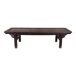 Late 19th Century Antique Chines Ming Style Carved Elm Split Reed Altar Bench