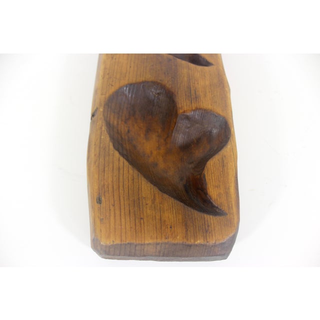 Antique Double Heart Carved Wood Maple Sugar Mold For Sale - Image 6 of 11