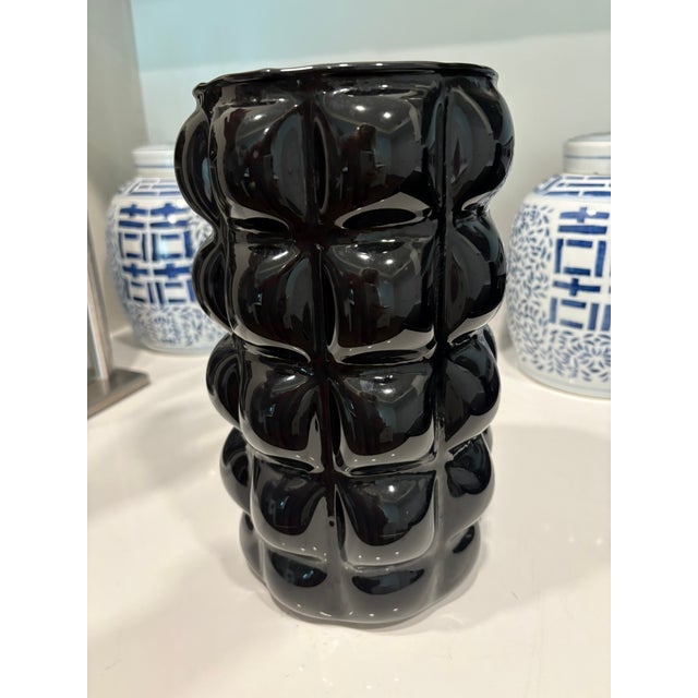 Glass Vintage Black Bubble Art Glass Vase in the Style of Kosta Boda For Sale - Image 7 of 9