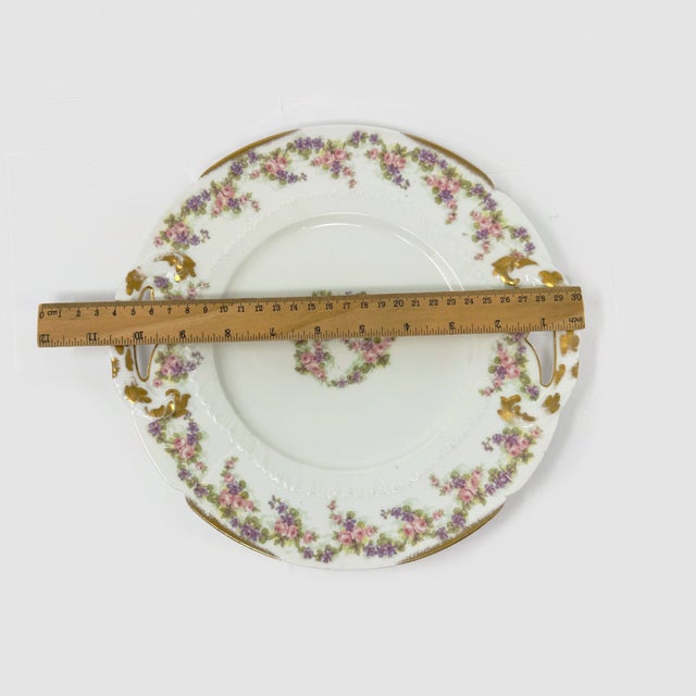 French Early 20th Century Elite Limoges 10.5" Floral Gold Trim Porcelain Cake Plate / Platter For Sale - Image 3 of 4