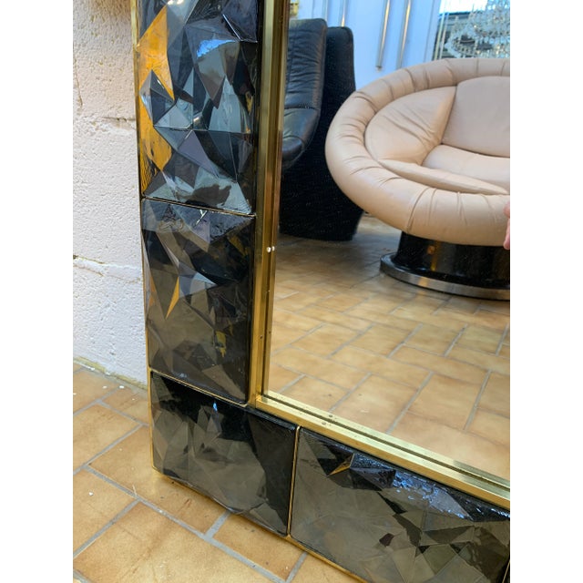 Gray Contemporary Brass Mirror with Gray Murano Glass, Italy For Sale - Image 8 of 11