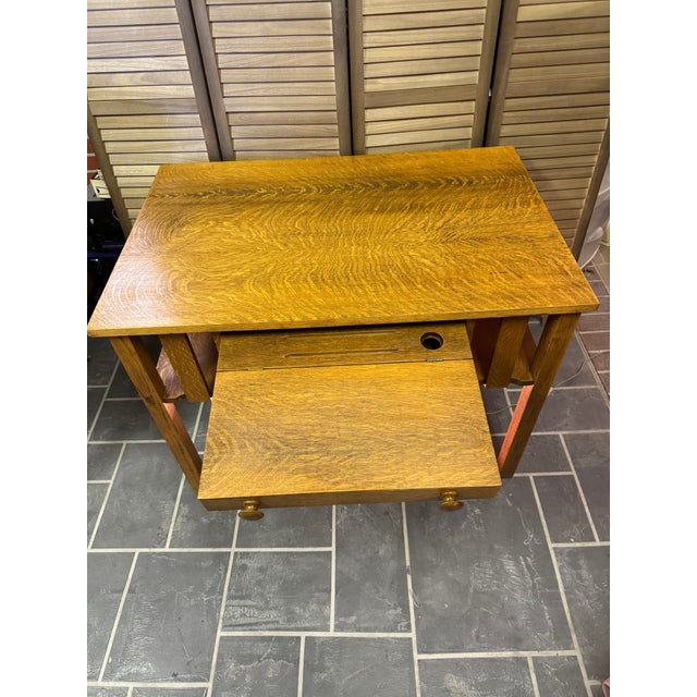 1960s Larkin Vintage Mission Oak Quarter Sawn Library Table For Sale In Las Vegas - Image 6 of 12