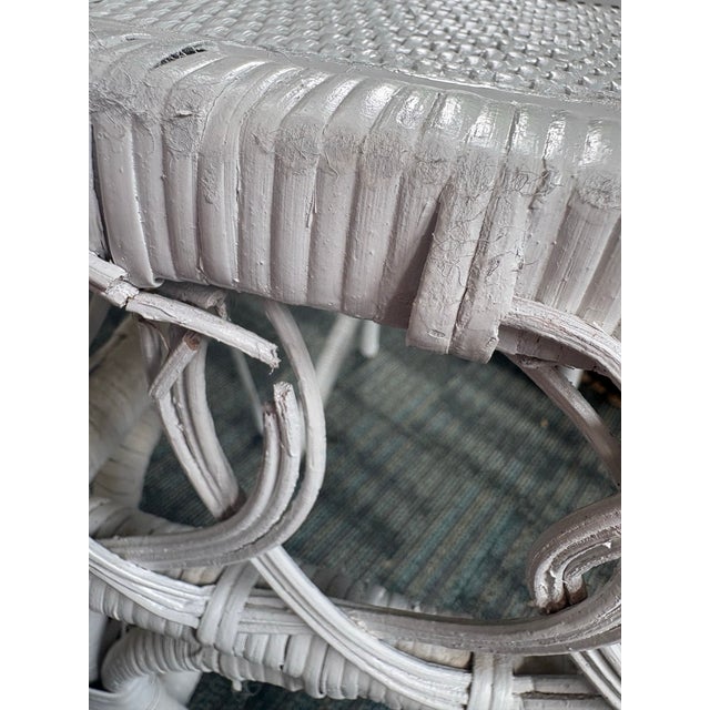 Wood Vintage Child’s Palm Beach Style White Wicker Lift-Top Vanity Desk With Heart Mirror For Sale - Image 7 of 11
