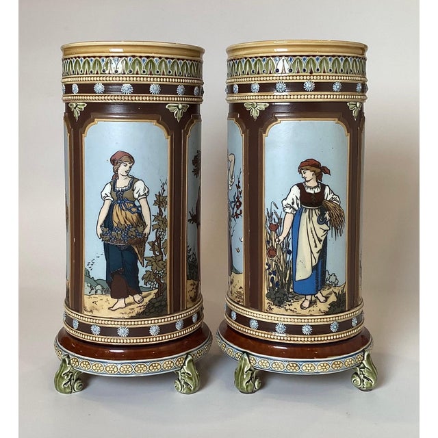 Doulton Hand Decorated Cylinder Vases, 1880s - A Pair For Sale In Philadelphia - Image 6 of 12