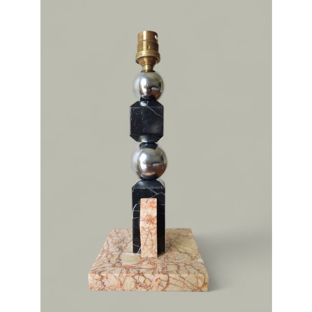 Metal Vintage Table Lamp in Metal and Marble by Jacques Adnet, 1930s For Sale - Image 7 of 17