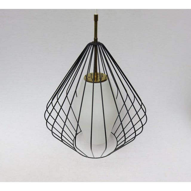 Mid-Century Modern String Pendant Lamp in Glass and Brass, 1950s For Sale - Image 4 of 18