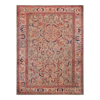 Gorgeous and Stately Green-Celadon Background With Ivory Border Antique Sultanabad Persian Rug For Sale