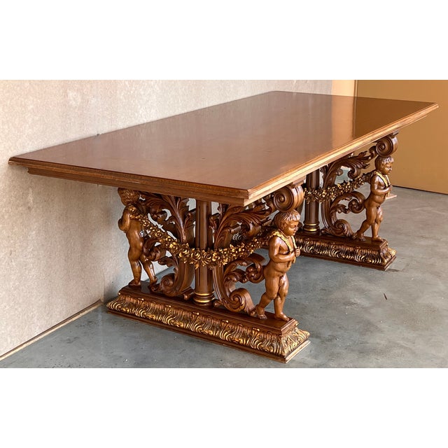 1900 - 1909 Early 20th Century French Carved Bleached Oak Marquetry Center or Dining Table For Sale - Image 5 of 12