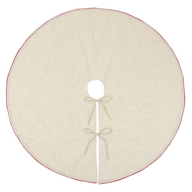 Elevate your holiday décor with this elegant Toscana Linen Blend Christmas Tree Skirt, featuring refined red piping for a...