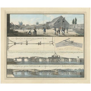 Illustration of Various Bridge Constructions in the Napoleonic Era, 1810, Print For Sale