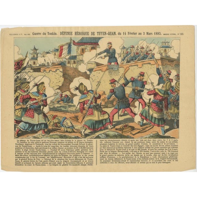 Défense de Tuyen-Quan Tonkin 1885 French Colonial Battle Épinal Print This vivid French color lithograph depicts the...
