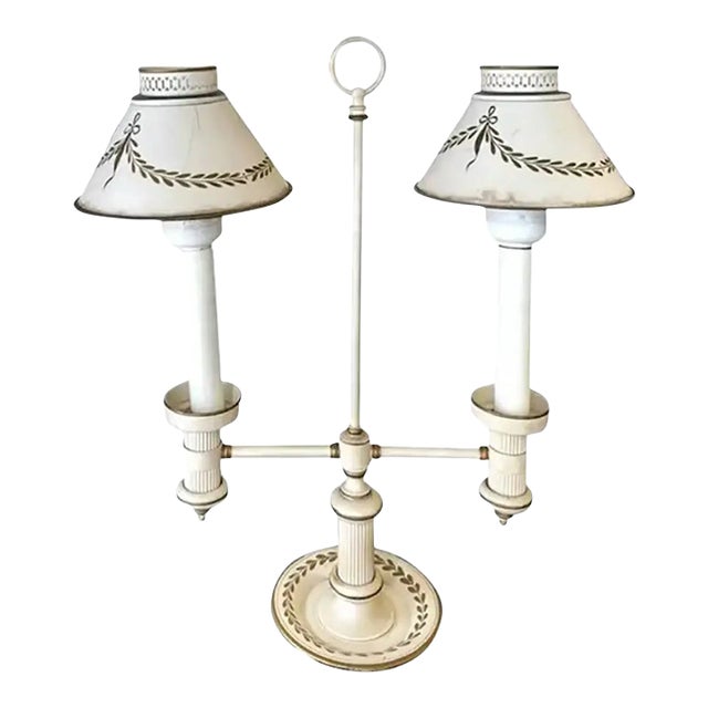 Mid Century Toleware Double Shade Lamp For Sale