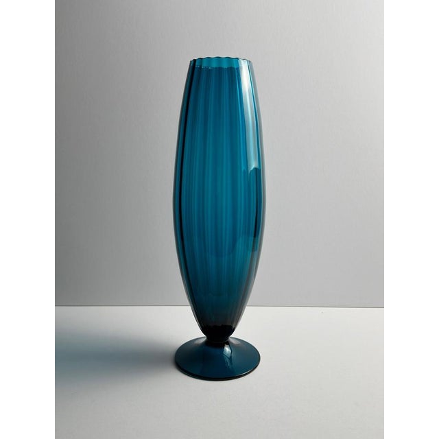 Blue Tall Peacock Blue Empoli Glass Vase from Rossini, Italy, 1960s For Sale - Image 8 of 10