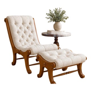 Mid-Century Japanese Showa Era "Obi" Slipper Chair & Ottoman - 2 Piece Set For Sale