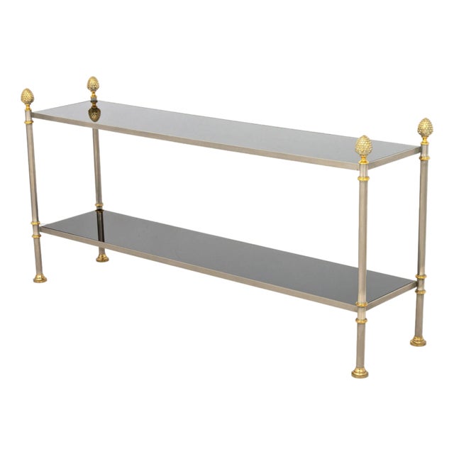 Late 20th Century Maison Jansen Style Steel & Brass Two-Tier Etagere For Sale
