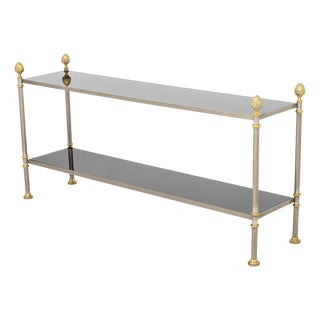 Maison Jansen Style Steel & Brass Two-Tier Etagere For Sale