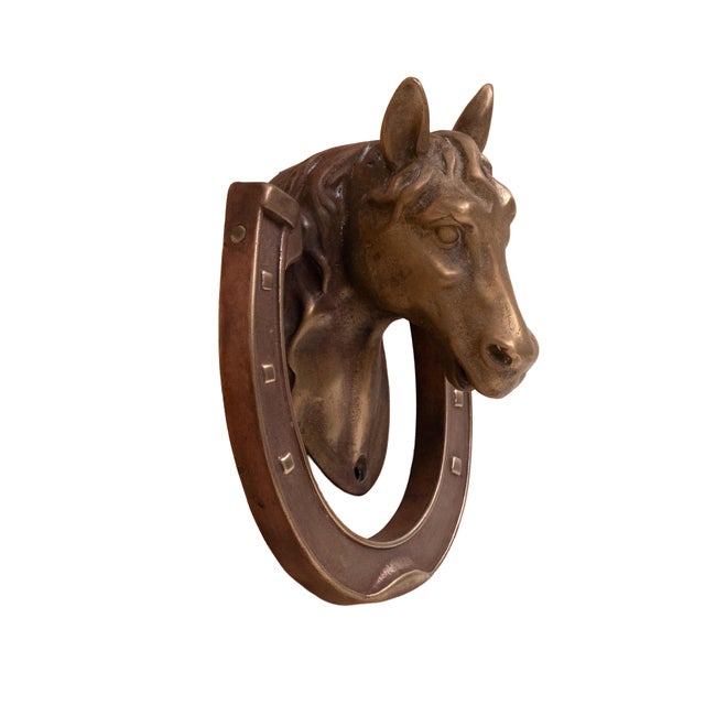 Brown Vintage English Bronze Horse Head Door Knocker, 1930s For Sale - Image 8 of 8