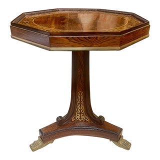 19th C. English Regency Rosewood and Brass Inlaid Side Table For Sale