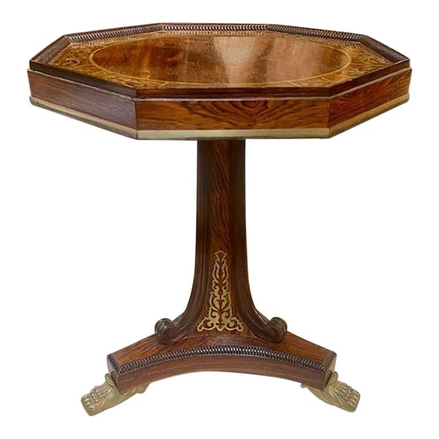 19th C. English Regency Rosewood and Brass Inlaid Side Table For Sale