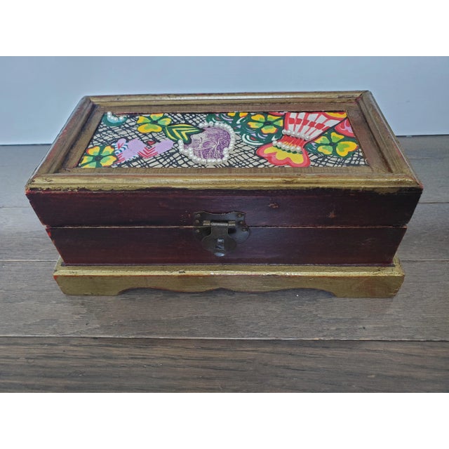 Wood Embellished Antique Folk Art Jewelry Box For Sale - Image 7 of 7
