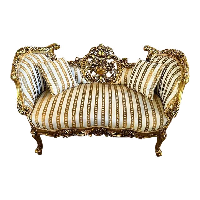 French Style Golden and White Tufted Settee For Sale