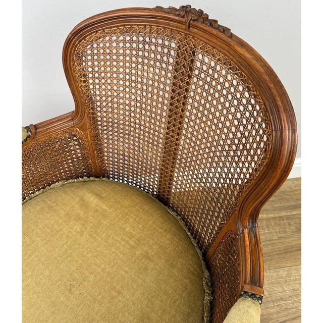 Vintage French Cane Upholstered Accent Carved Chair For Sale - Image 13 of 15