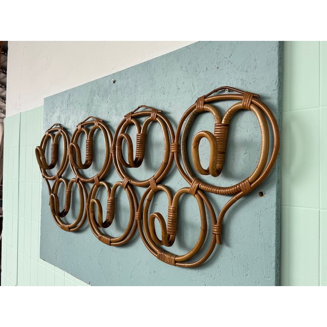 Bamboo and Wicker Coat Rack, Italy, 1960s For Sale - Image 4 of 12