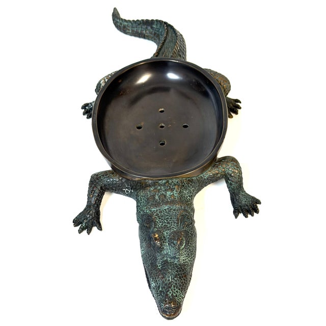Large Cast & Patinated Bronze Alligator Soap Dish/ Vide-Poche For Sale - Image 10 of 15