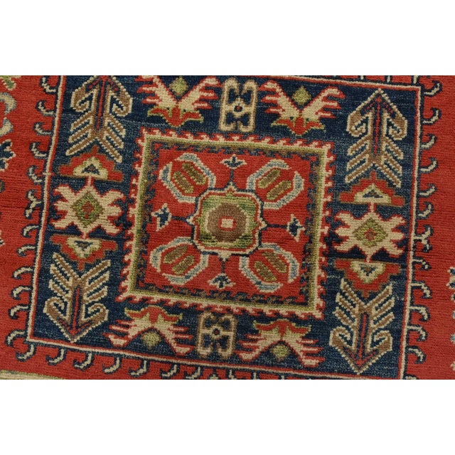 Textile Kazak Rug 5’1” X 6’9” Red Wool Tribal Hand-Knotted Carpet For Sale - Image 7 of 12