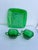 Vintage Mid Century 1940 Green Glass Sugar Bowl, Creamer & Plate Set of 4 For Sale In West Palm - Image 6 of 9