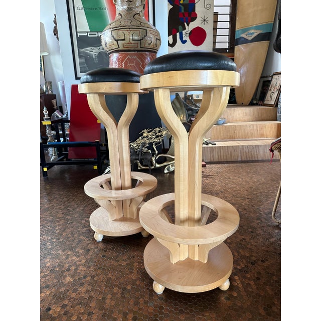 Artisan Wood Craftsman Made Studio Postmodern Stools - Set of 2 For Sale In Phoenix - Image 6 of 8