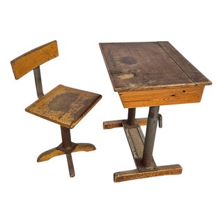 20th Century Adjustable School Chair and Table from Grythyttan, Set of 2 For Sale