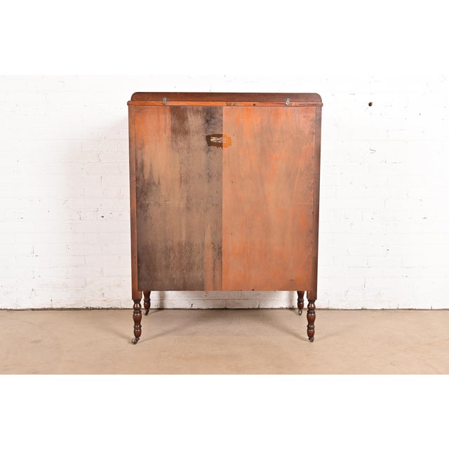 Berkey & Gay Style Antique French Regency Louis XVI Carved Burled Walnut Highboy Dresser, Circa 1920s For Sale - Image 14 of 15