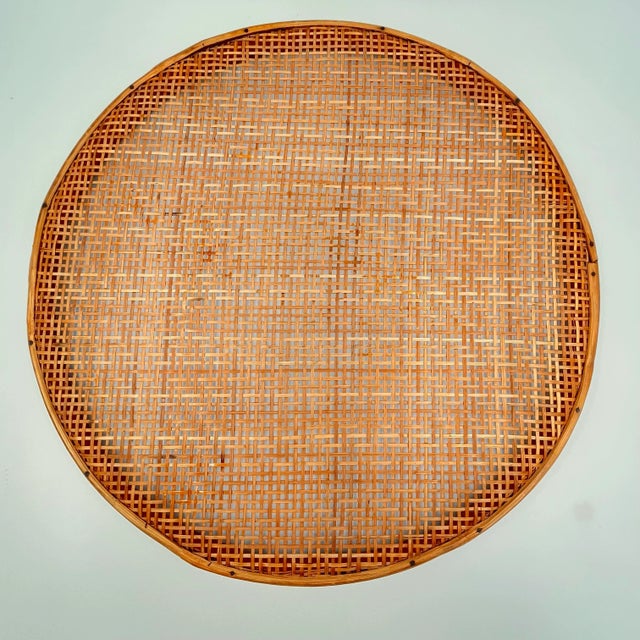 Mid-Century Chinoiserie Cane Wicker and Bamboo Large Herb Drying Basket Tray or Wall Hanging For Sale - Image 4 of 12