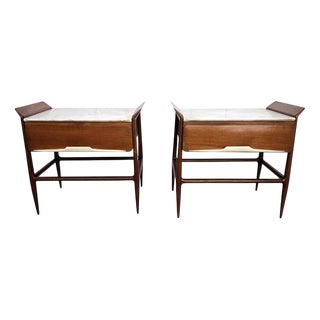 Mid-Century Modern Italian Art Deco Nightstands with Marble Top, 1950s, Set of 2 For Sale