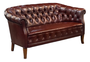 Swedish Chesterfield Sofa or Settee of Tufted Patinated Oxblood Leather