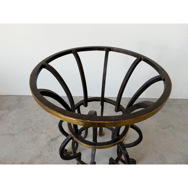 Vintage Hand-Forged Wrought Iron and Brass Dining Table Base With Beveled Glass Top – Indoor / Outdoor For Sale - Image 4 of 12