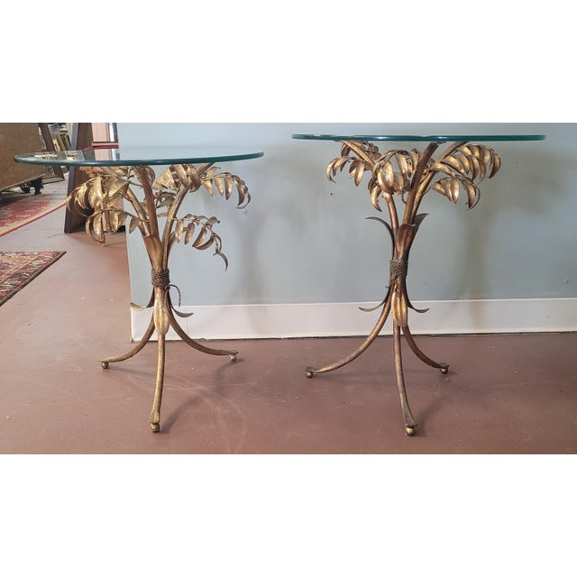 A Pair 1950s Gilt Metal Palm Tree End Tables For Sale In Philadelphia - Image 6 of 9
