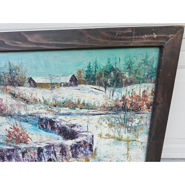 Vintage 1970s Impressionist Impasto Winter Landscape Oil Painting Ed Forestier For Sale - Image 9 of 12